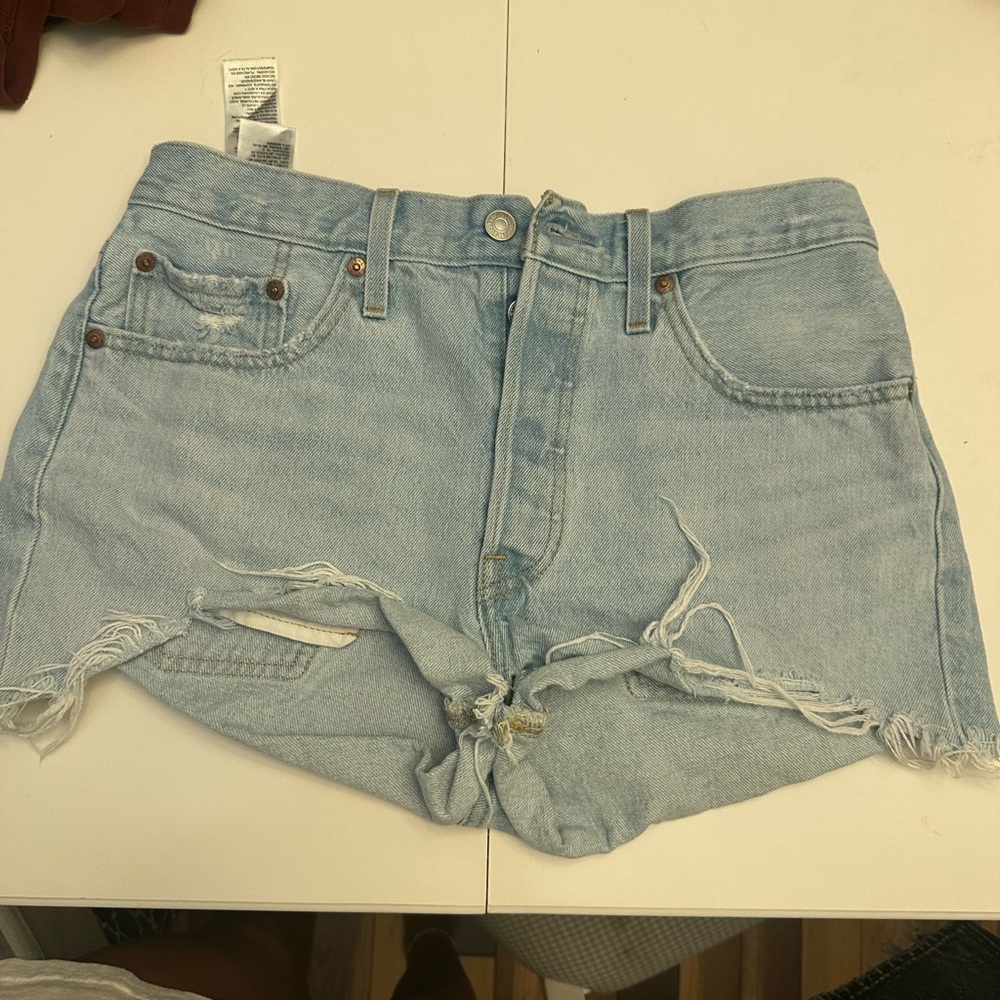 Levi's Light Blue Ripped Jean Shorts